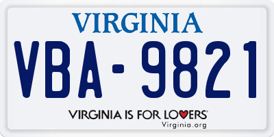 VA license plate VBA9821