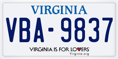 VA license plate VBA9837