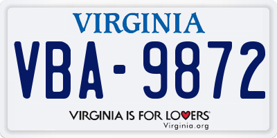 VA license plate VBA9872