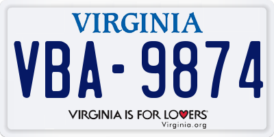 VA license plate VBA9874
