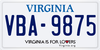 VA license plate VBA9875