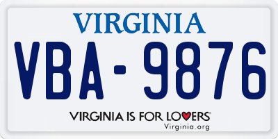 VA license plate VBA9876
