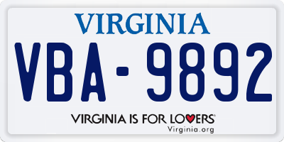 VA license plate VBA9892
