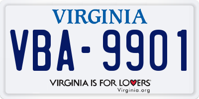 VA license plate VBA9901