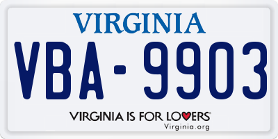 VA license plate VBA9903