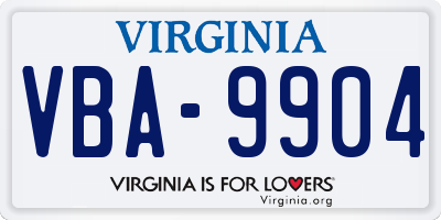 VA license plate VBA9904