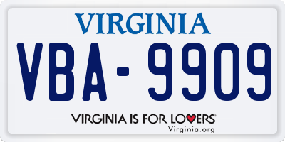 VA license plate VBA9909