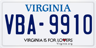 VA license plate VBA9910