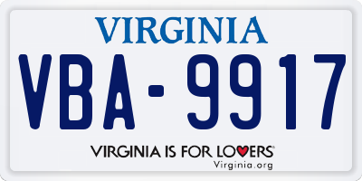 VA license plate VBA9917