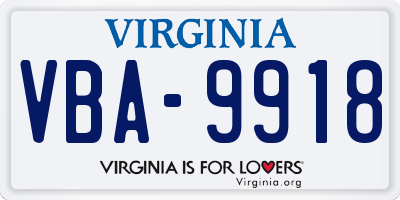 VA license plate VBA9918