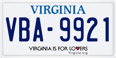 VA license plate VBA9921