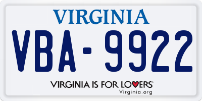 VA license plate VBA9922