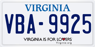 VA license plate VBA9925