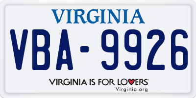 VA license plate VBA9926