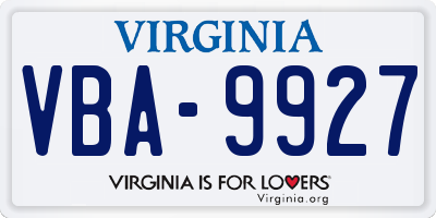 VA license plate VBA9927