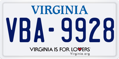 VA license plate VBA9928