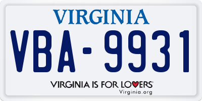 VA license plate VBA9931