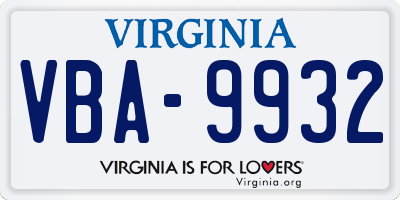 VA license plate VBA9932