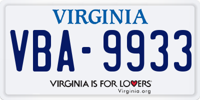 VA license plate VBA9933