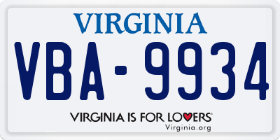 VA license plate VBA9934