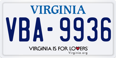 VA license plate VBA9936
