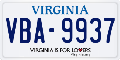 VA license plate VBA9937