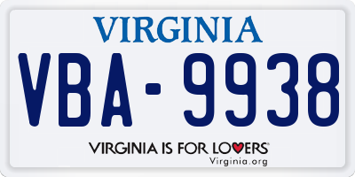 VA license plate VBA9938