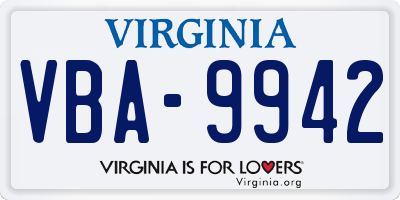 VA license plate VBA9942