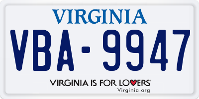 VA license plate VBA9947