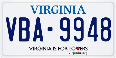 VA license plate VBA9948