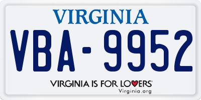 VA license plate VBA9952