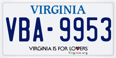 VA license plate VBA9953