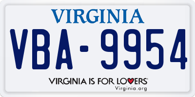 VA license plate VBA9954