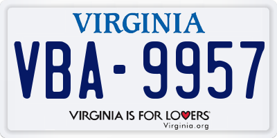 VA license plate VBA9957