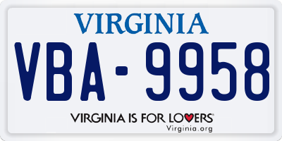 VA license plate VBA9958
