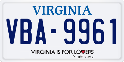 VA license plate VBA9961