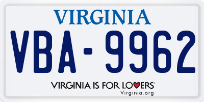 VA license plate VBA9962