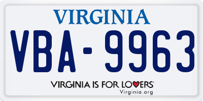 VA license plate VBA9963