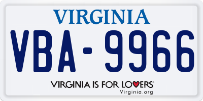VA license plate VBA9966