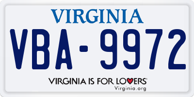 VA license plate VBA9972