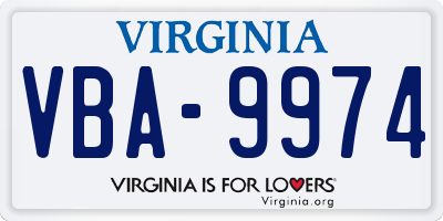 VA license plate VBA9974