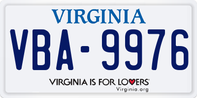 VA license plate VBA9976
