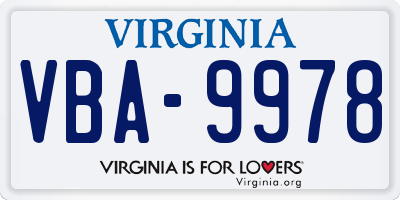 VA license plate VBA9978