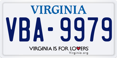VA license plate VBA9979
