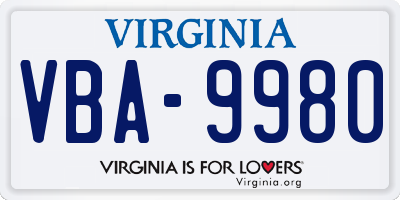 VA license plate VBA9980