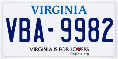 VA license plate VBA9982