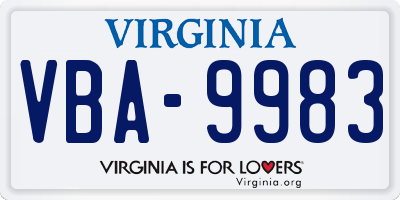 VA license plate VBA9983