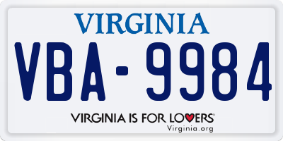 VA license plate VBA9984