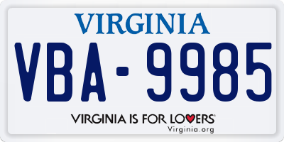 VA license plate VBA9985