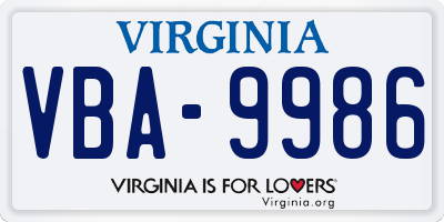 VA license plate VBA9986